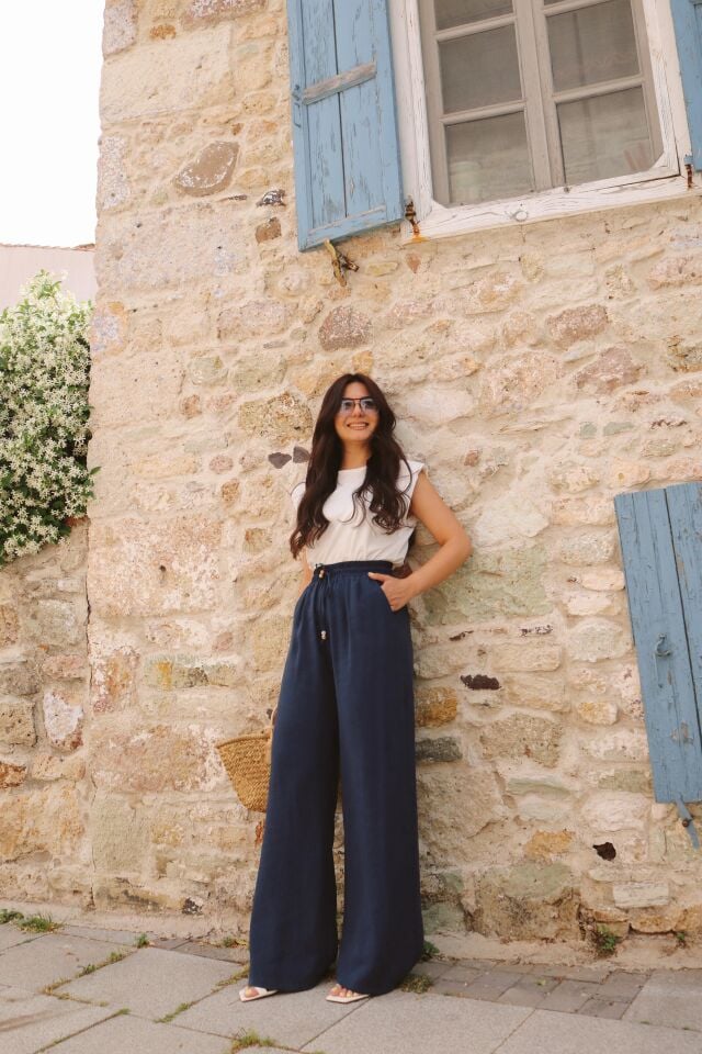 Bağcıklı Floş Pantolon Lacivert