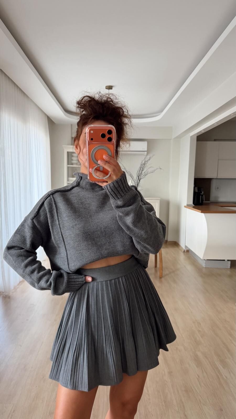 Dik Yaka Dikişli Kazak Füme