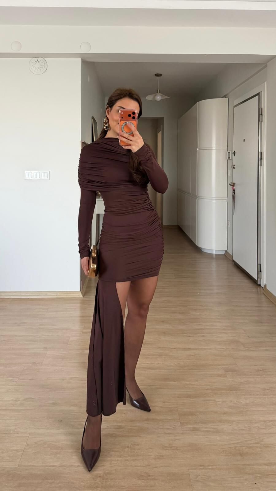 Elena Kahve Elbise