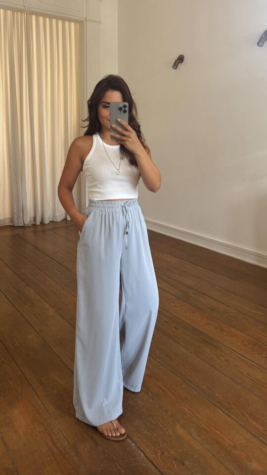 Gri Salaş Bol Paça Pantolon