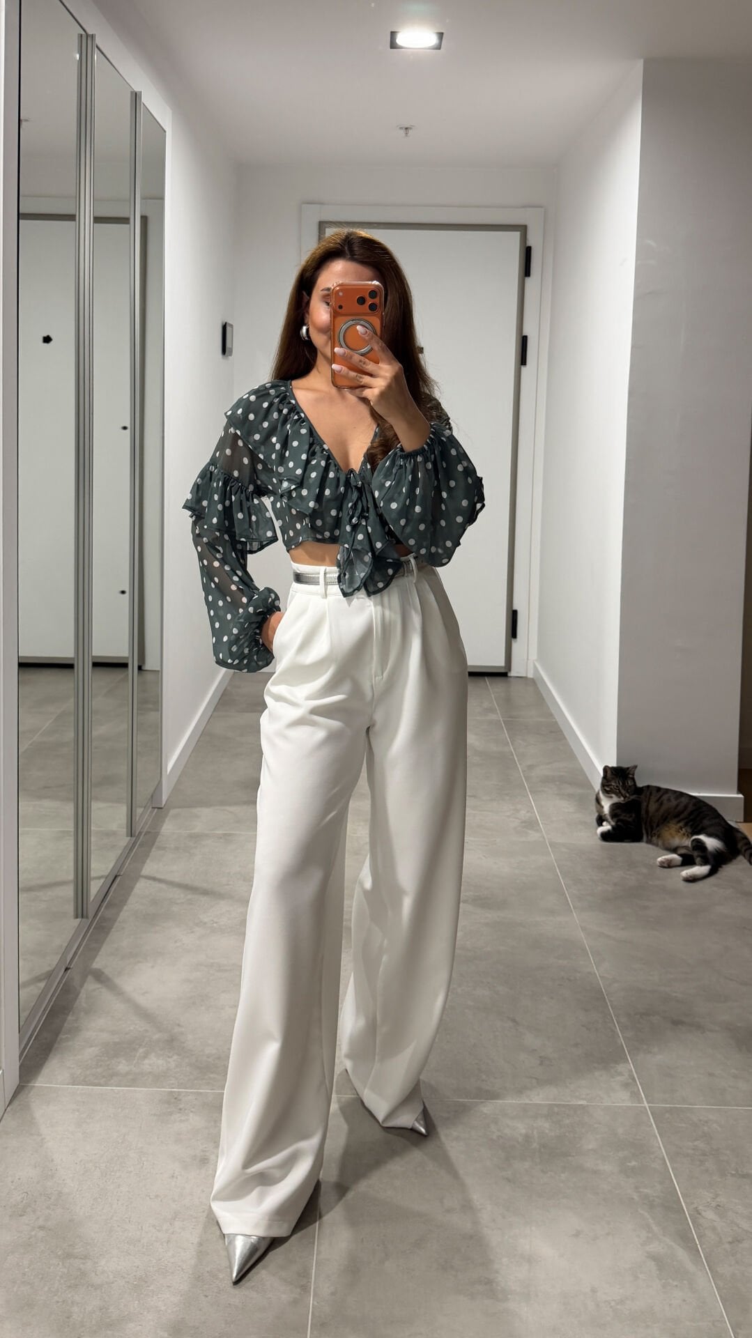 Puantiyeli Crop Bluz Yeşil