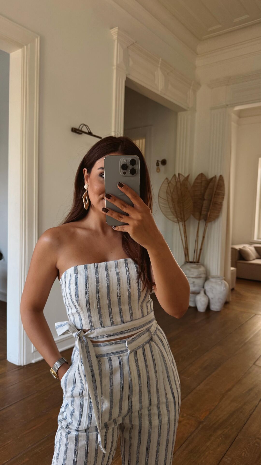 Mavi Çizgili Straplez Crop