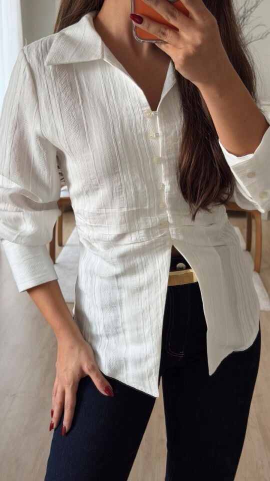 Yan Drape Gömlek Ekru