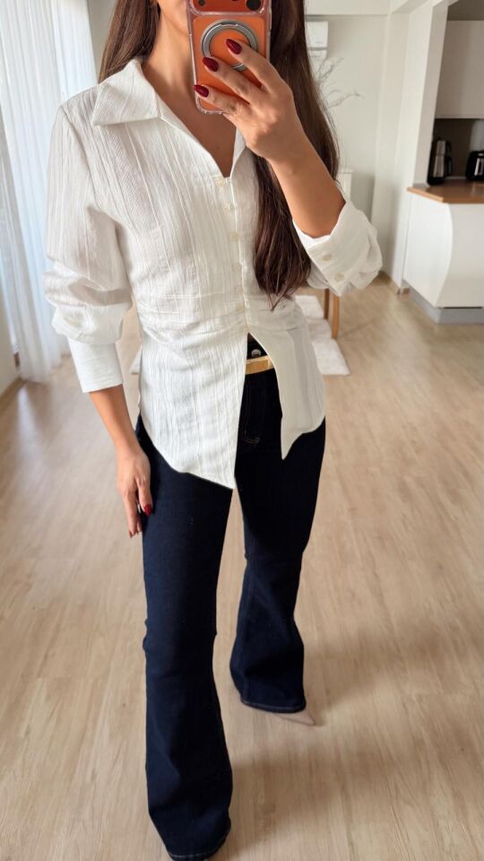 Yan Drape Gömlek Ekru