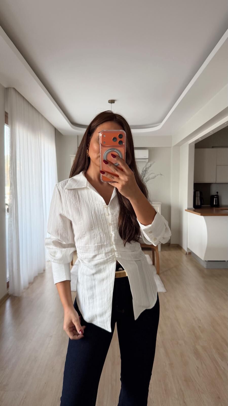 Yan Drape Gömlek Ekru