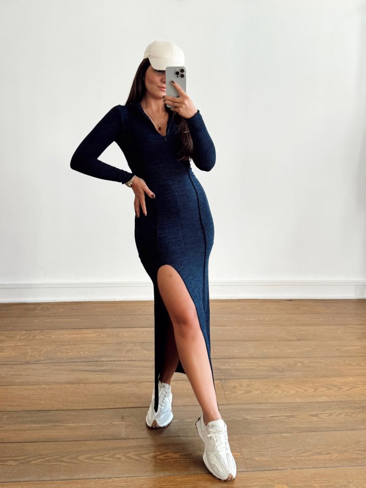 Dikişli Fermuarlı Elbise Laci