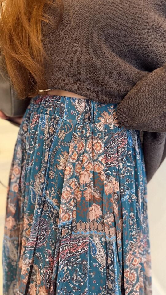 Şifon Desenli Etek Yeşil