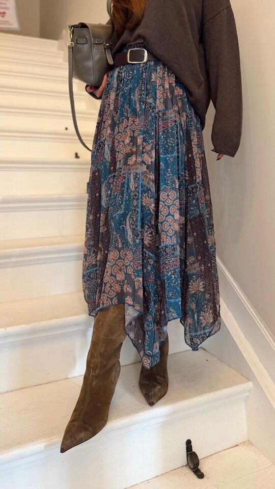 Şifon Desenli Etek Yeşil