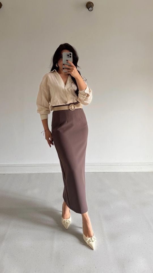 Kalem Midi Etek Kahve