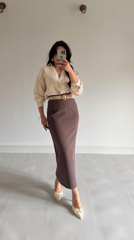 Kalem Midi Etek Kahve