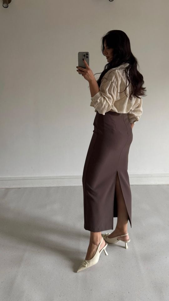 Kalem Midi Etek Kahve