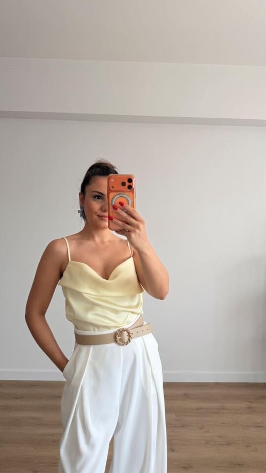Degajeli Saten Bluz Sarı