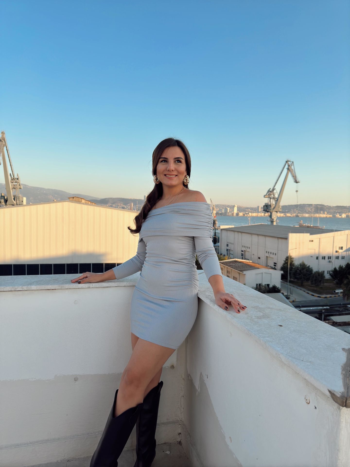 Fitilli Drape Elbise Gri