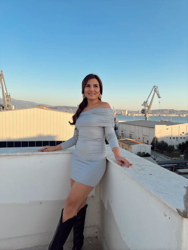 Fitilli Drape Elbise Gri