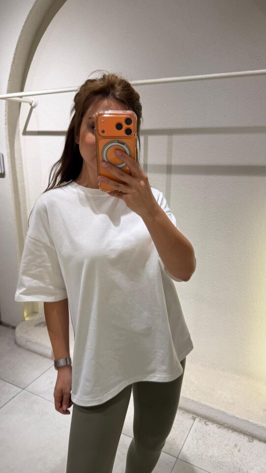 Oversize Tişört-Ekru