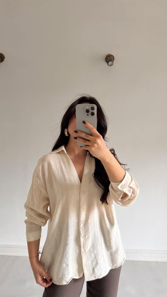 Oversize Dokulu Gömlek