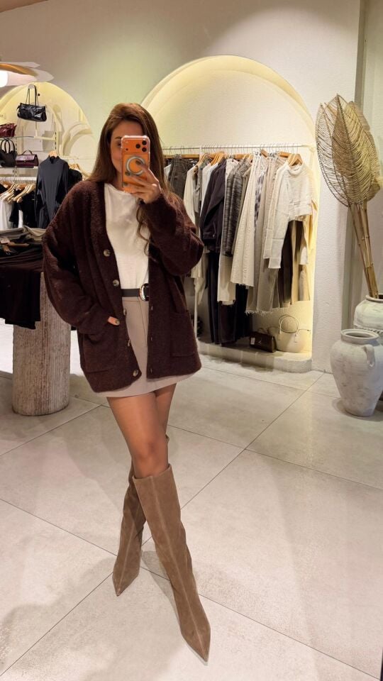 Oversize Düğmeli Hırka Kahve