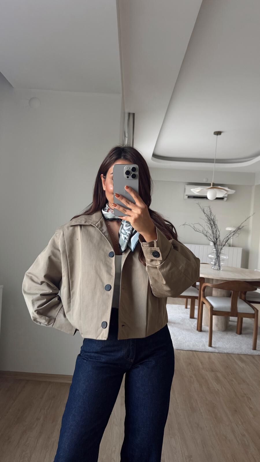 Pileli Düğmeli Haki Ceket