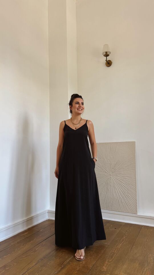 Askılı Basic Elbise Siyah