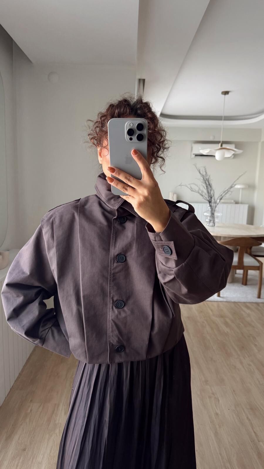 Pileli Düğmeli Kahve Ceket