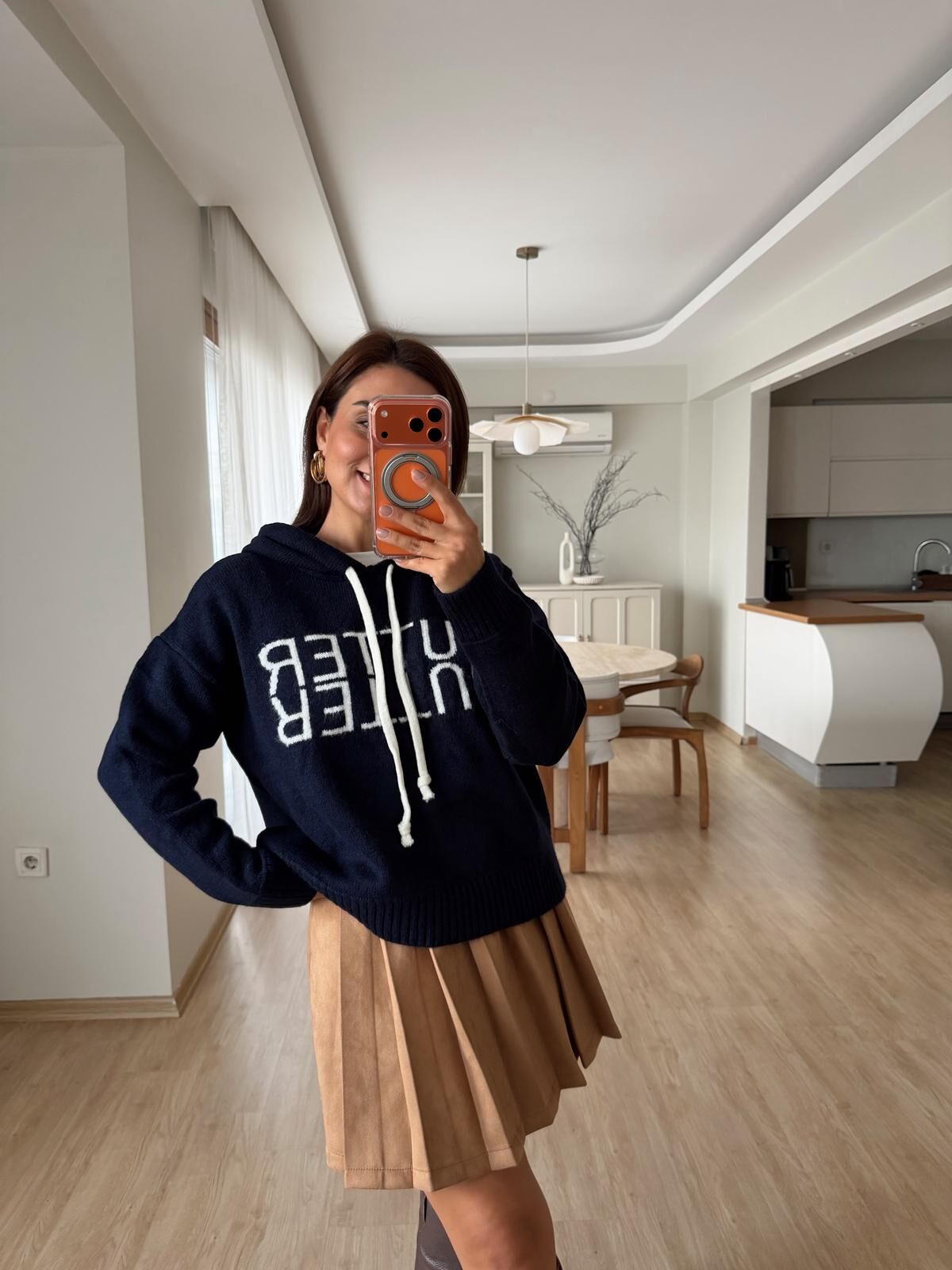 Kapüşonlu Lacivert Kazak