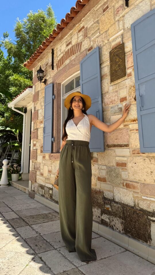 Bağcıklı Tencel Pantolon Haki