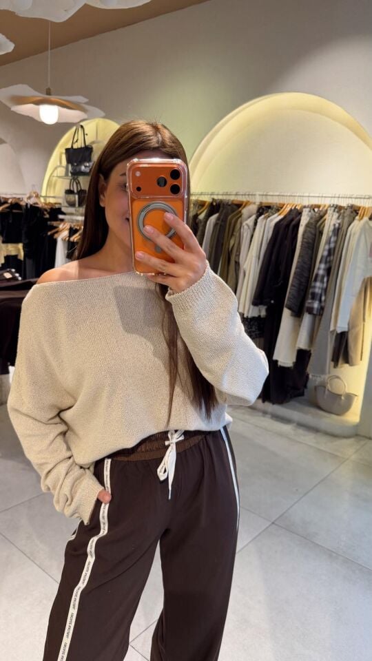 Zr Kayık Yaka İnce Triko Bej