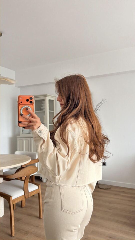 Basic Krem Denim Crop