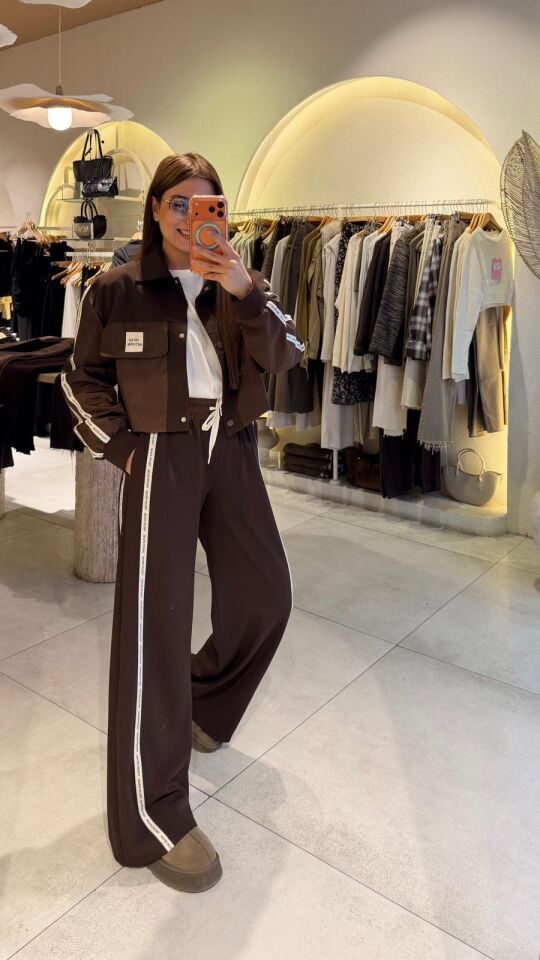 Şeritli Kahve Ceket