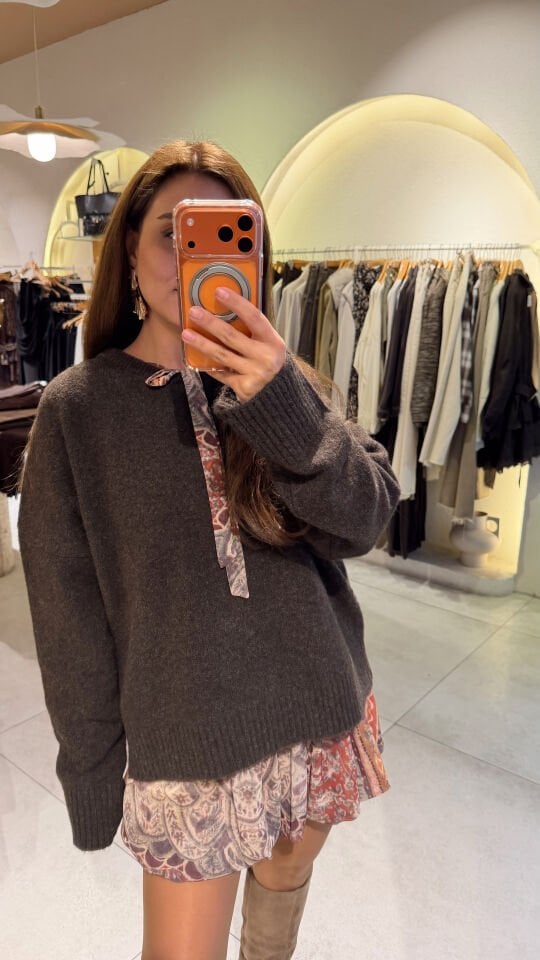 Bisiklet Yaka Yumoş Kazak Kahve