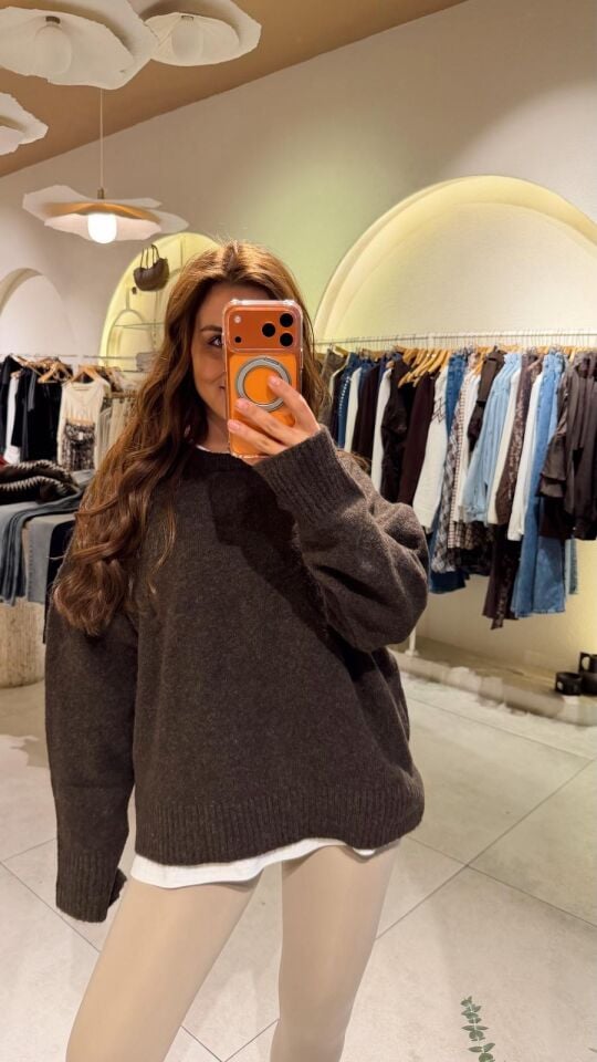 Bisiklet Yaka Yumoş Kazak Kahve