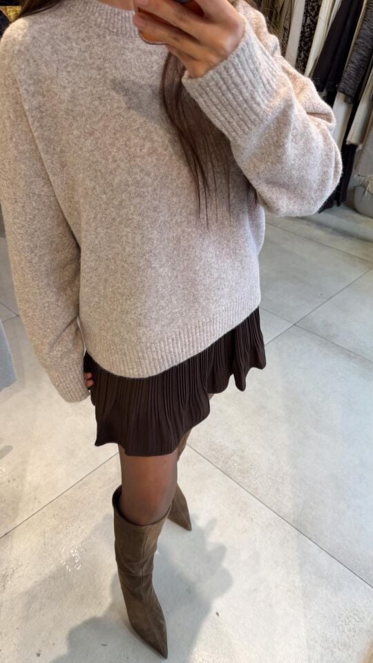 Bisiklet Yaka Yumoş Kazak Bej