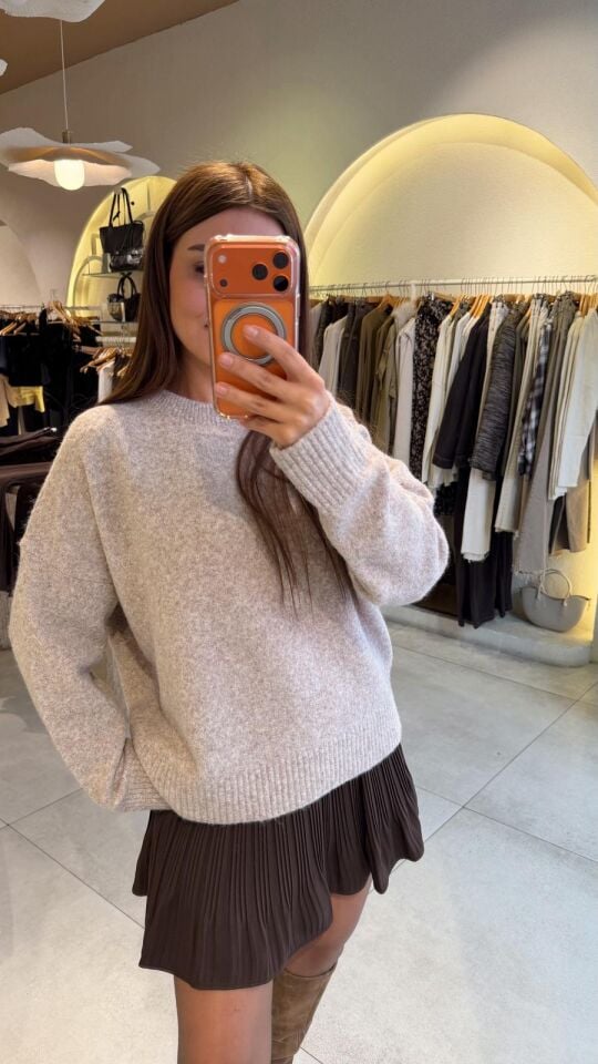 Bisiklet Yaka Yumoş Kazak Bej