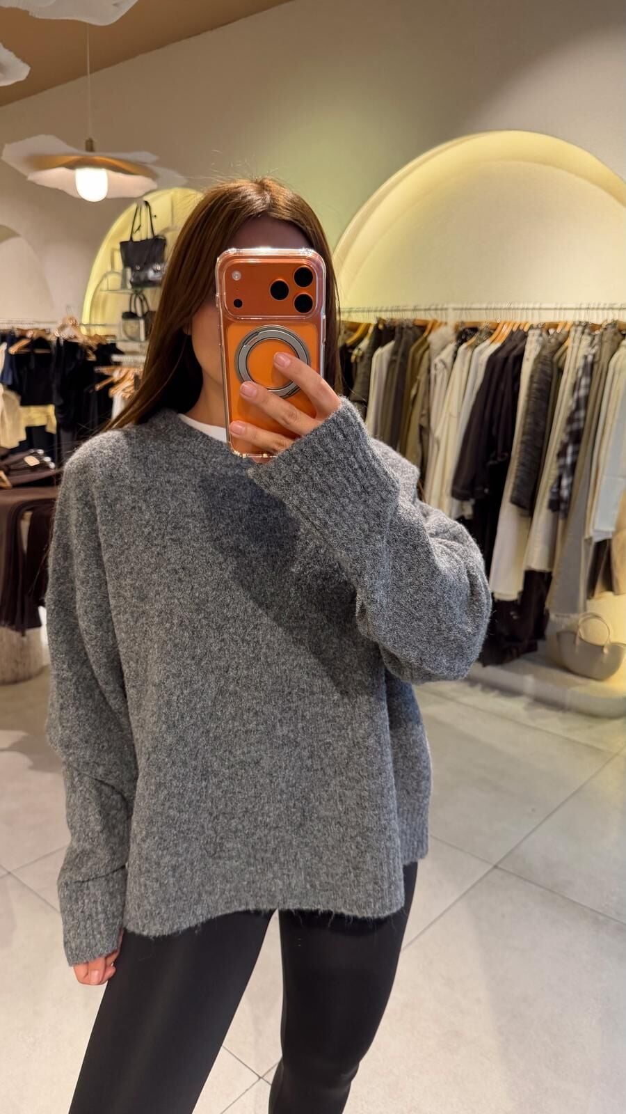 Bisiklet Yaka Yumoş Kazak Gri