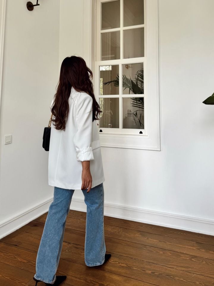 Tek Düğme Beyaz Blazer