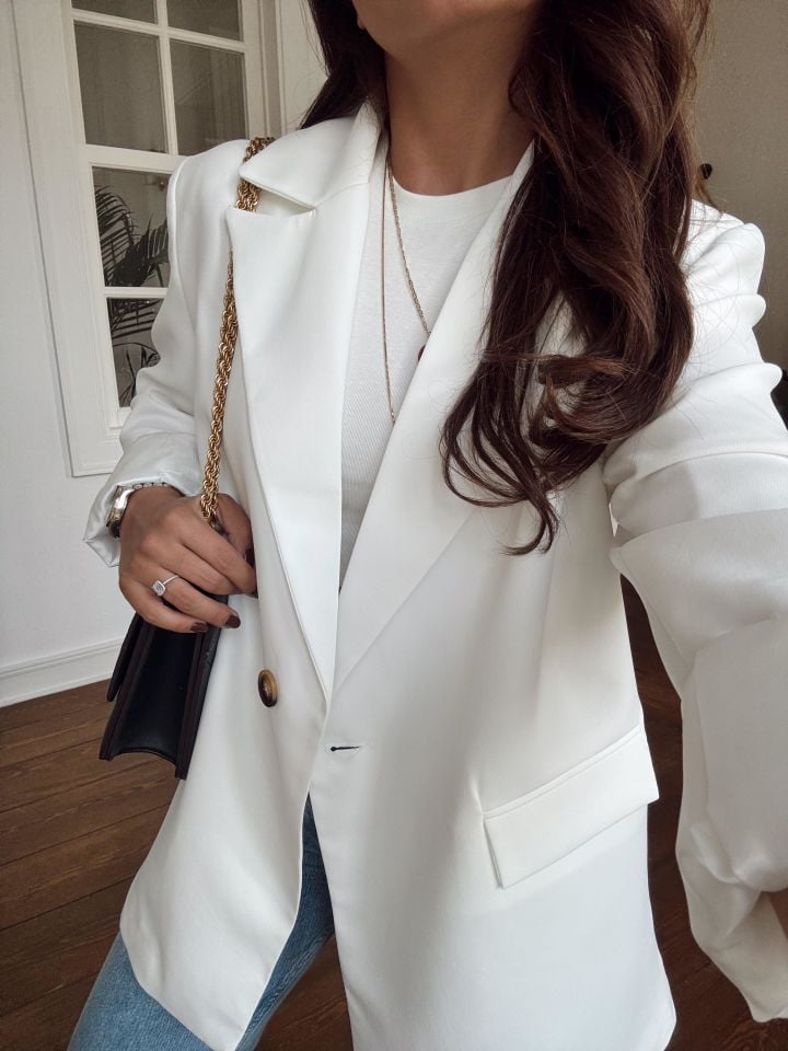 Tek Düğme Beyaz Blazer