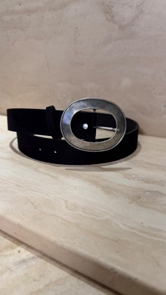 Oval Toka Süet Kemer Siyah