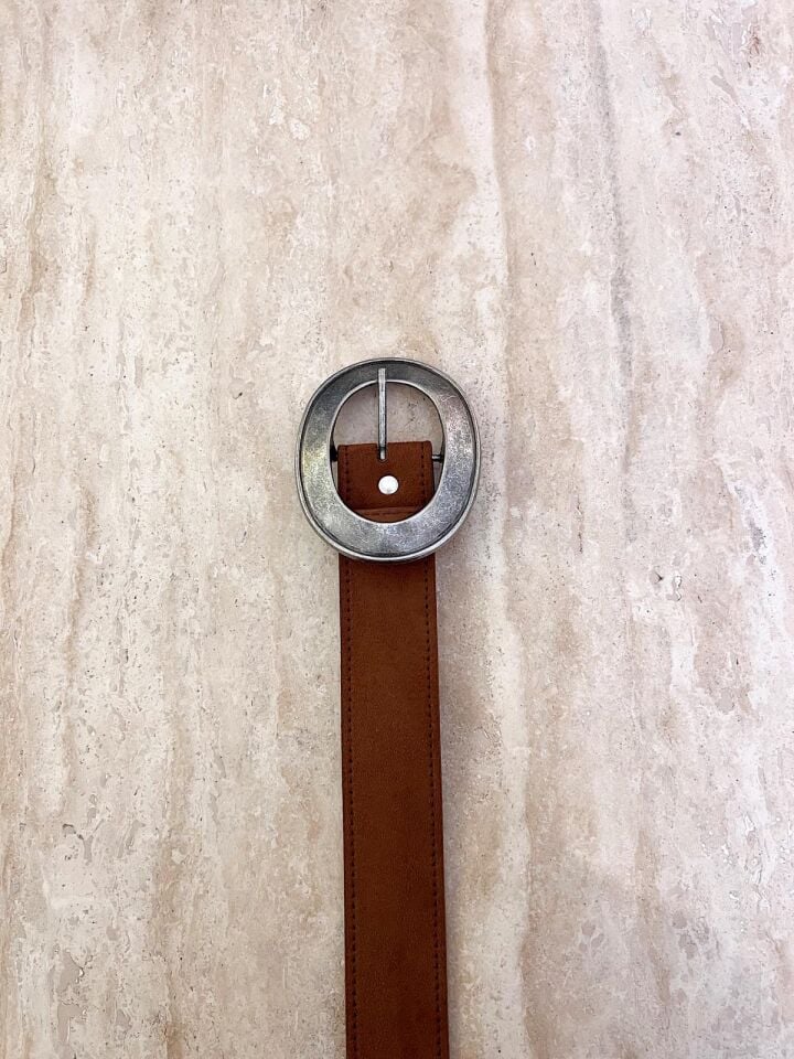 Oval Toka Süet Kemer Taba