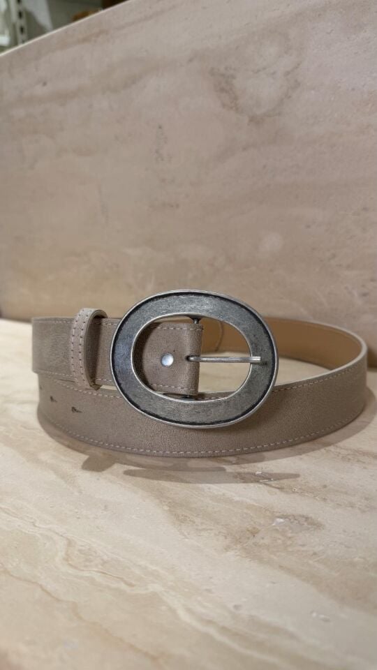Oval Toka Süet Kemer Bej