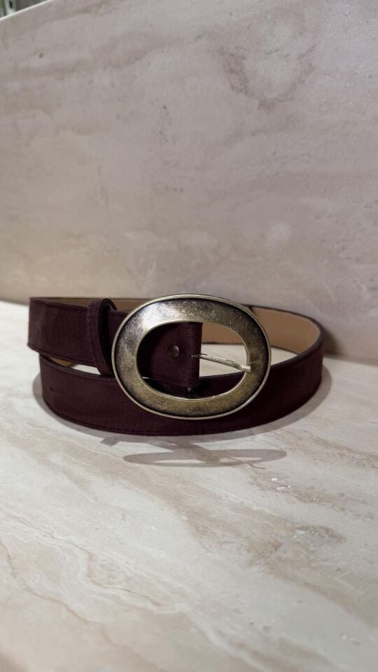 Oval Bronz Toka Kemer Kahve