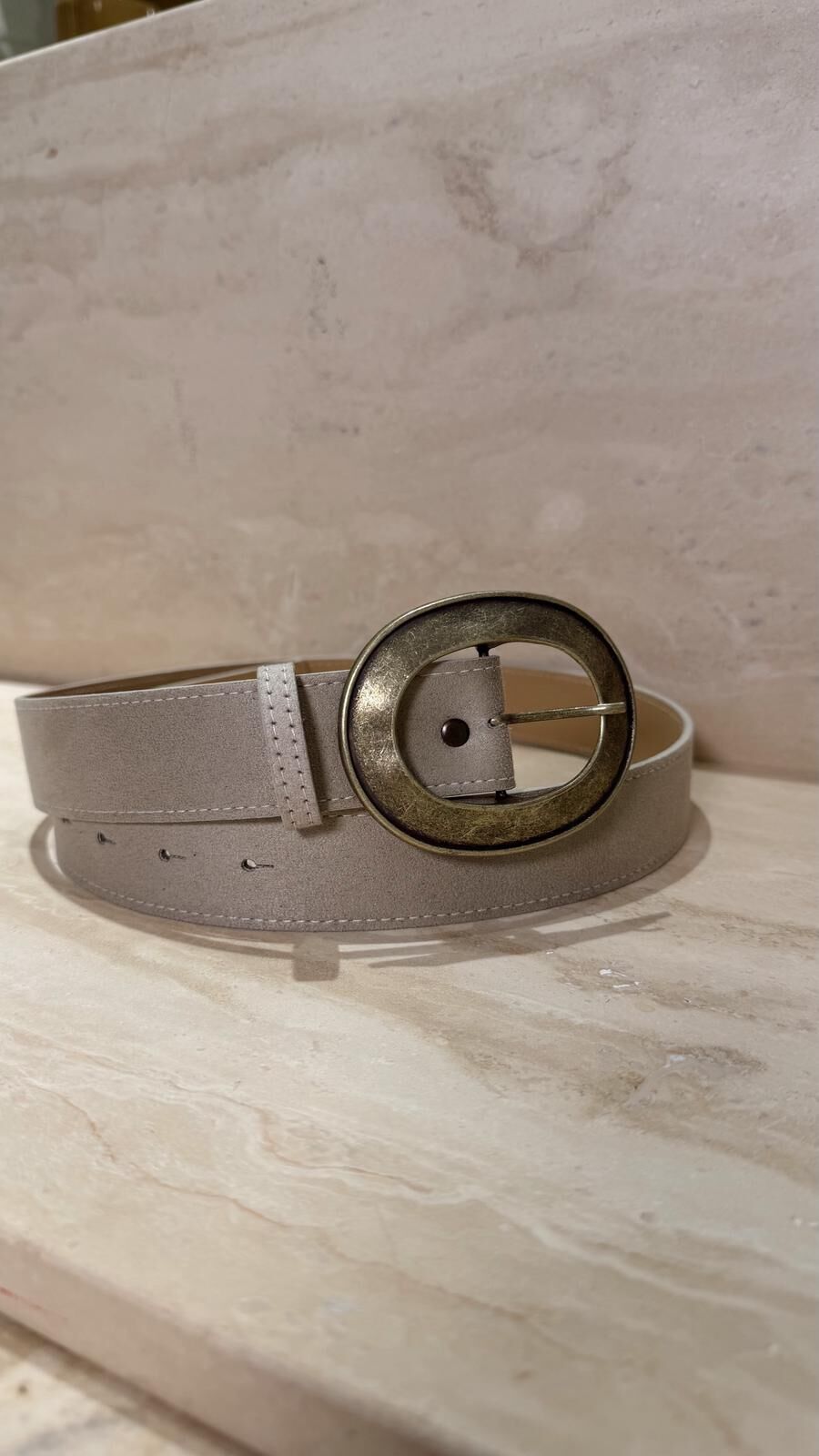 Oval Bronz Toka Kemer Bej