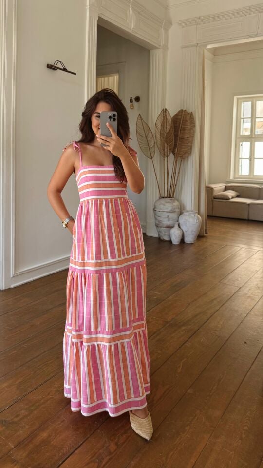 Turuncu Pembe Elbise