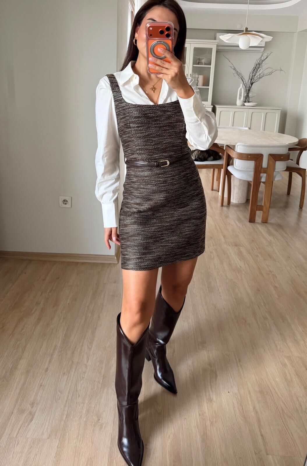 Kahve Kırçıllı Elbise