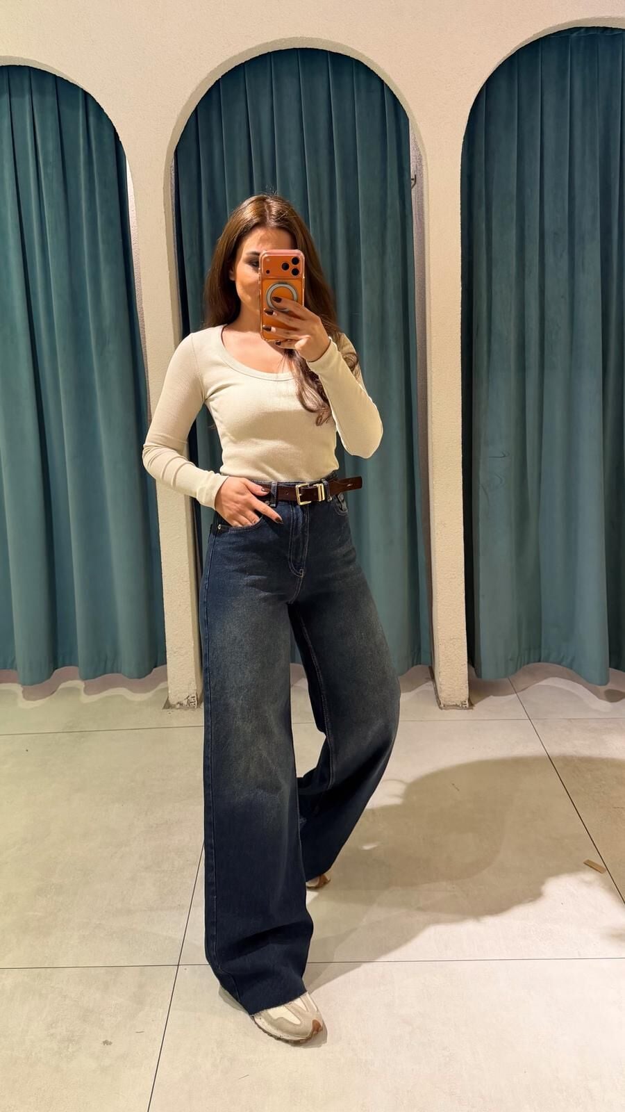 Kemerli Lacivert Jean