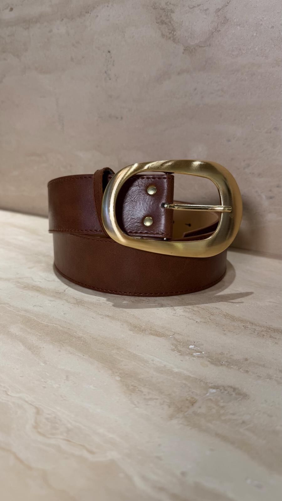 Gold Toka Kalın Kemer Taba