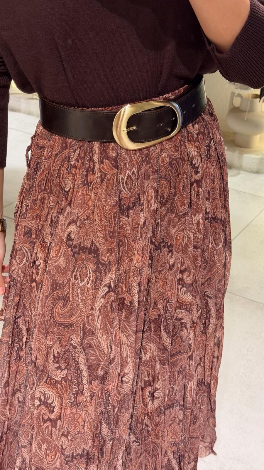 Gold Toka Kalın Kemer Kahve