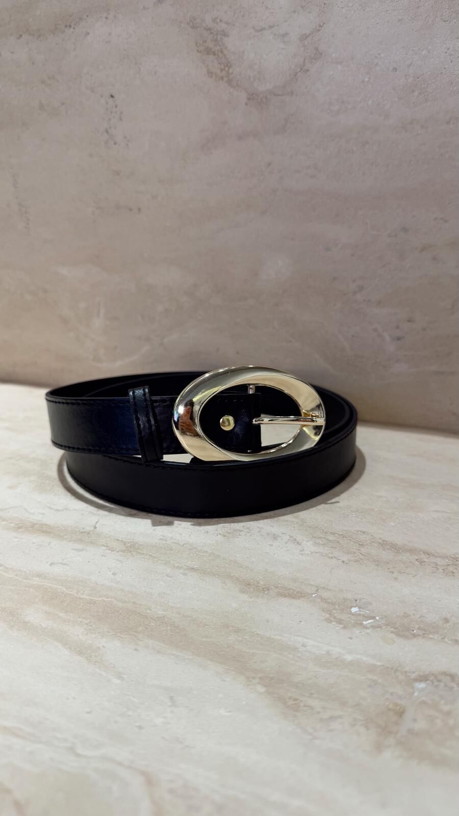 Oval Toka Deri Kemer Siyah