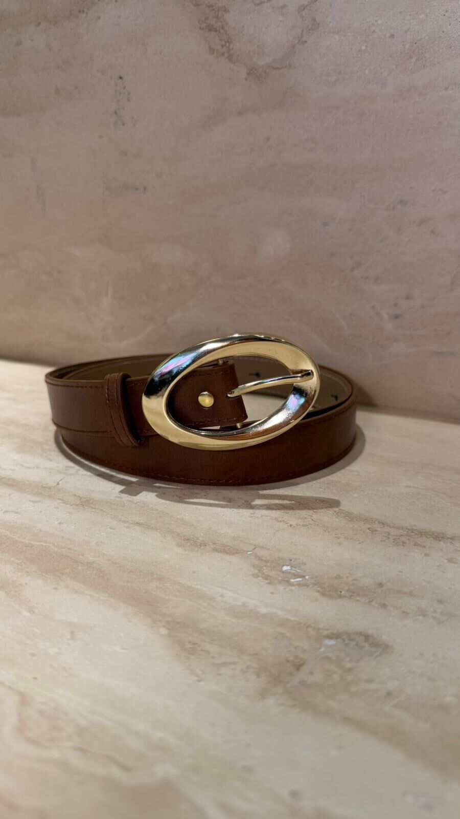 Oval Toka Deri Kemer Taba