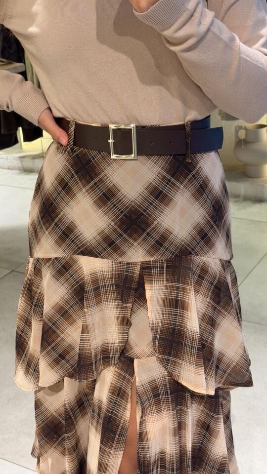 Kemerli Katlı Şifon Etek