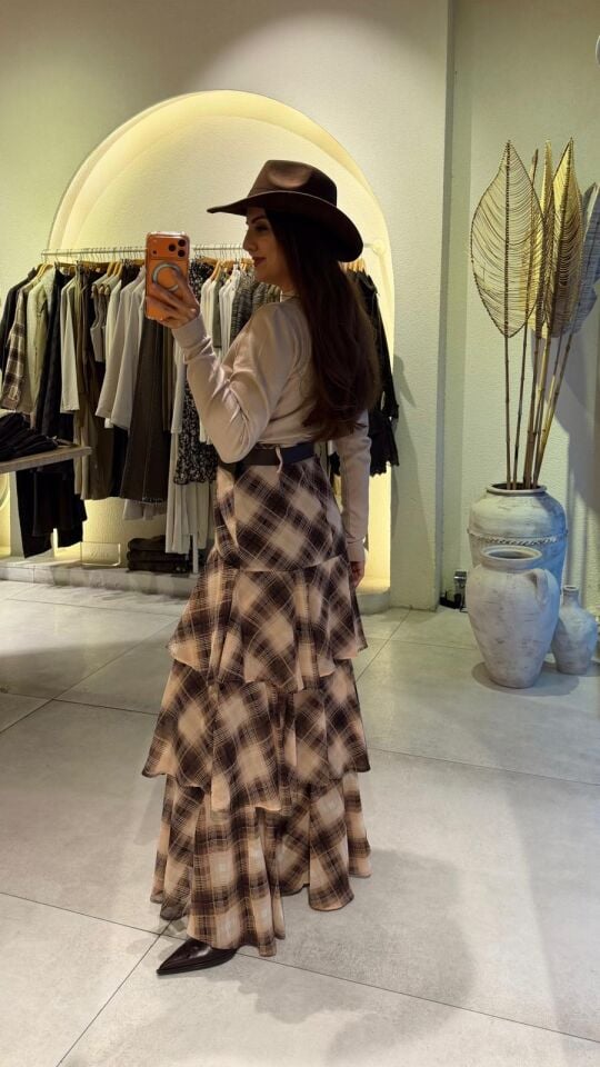 Kemerli Katlı Şifon Etek